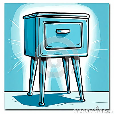 Pop Art Style Stool Blue Cupboard With Lock Clipart Stock Photo