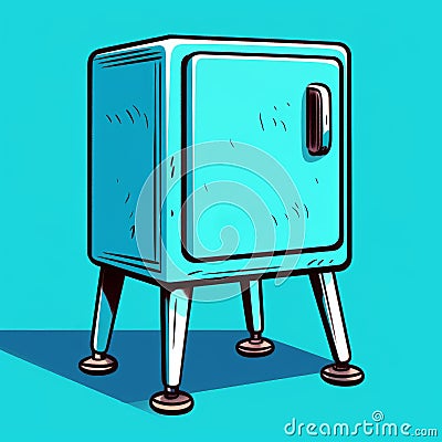 Pop Art Style Stool Blue Cupboard With Lock Clipart Stock Photo