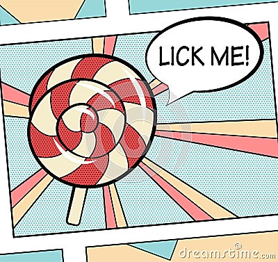 Pop art style sweet delicious attractive lolipop candy illustration. For poster, web, print. Vector Illustration