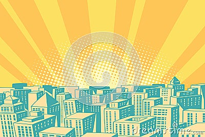 Pop art sunrise over the modern city Vector Illustration