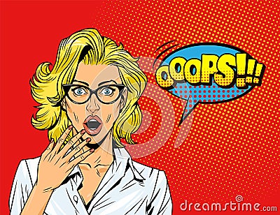 Pop art surprised blonde girl Vector Illustration