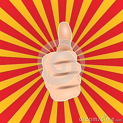 Pop art thumbs up hand like. Good hand gesture, OK icon comic style Vector illustration. Vector Illustration