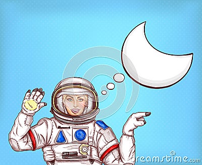 Pop art vector astronaut girl in spacesuit Vector Illustration