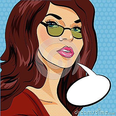 Pop art vector illustration of a woman. With speech bubble. Vector Illustration