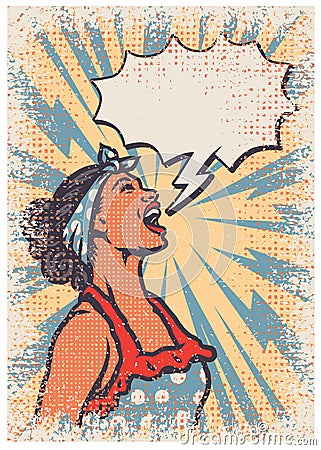 Pop art vintage woman poster template Vector Illustration