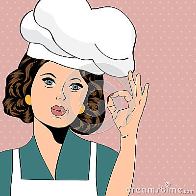 Pop art woman cook Vector Illustration