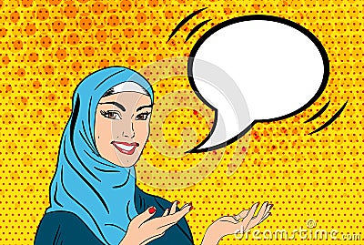 Pop art woman in hijab Vector Illustration