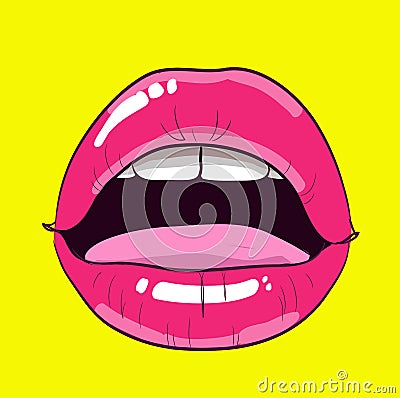 Pop art woman lips. mouth. Vector Illustration