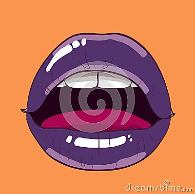 Pop art woman lips. mouth. Fashion design, comic style. Vector Illustration