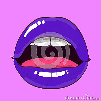 Pop art woman lips. mouth. Fashion design, comic style. Vector Illustration