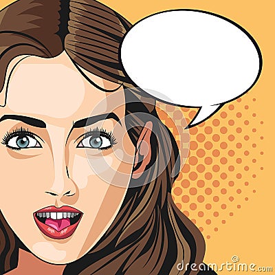 Pop art woman vogue style bubble speech dotted background Vector Illustration