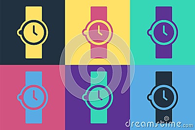 Pop art Wrist watch icon isolated on color background. Wristwatch icon. Vector Stock Photo