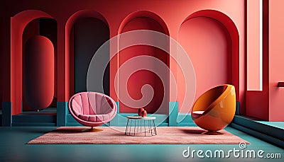 Pop of Color: Contemporary interior design with a playful twist Stock Photo