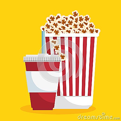 Pop corn soda straw food cinema Vector Illustration
