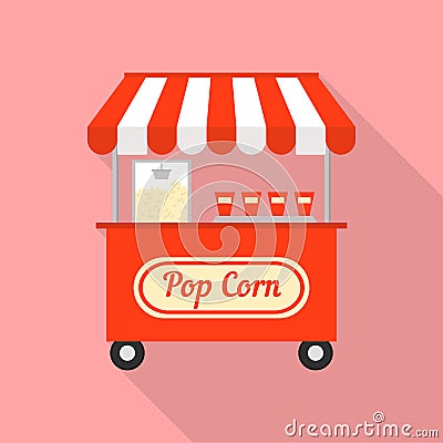 Pop corn street shop icon, flat style Vector Illustration