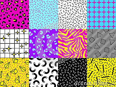 Pop Culture Nineties Seamless Pattern Background Set. Vector Vector Illustration