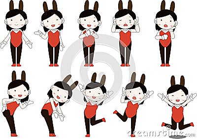 Pop Cute pose of cute bunny girl set Vector Illustration
