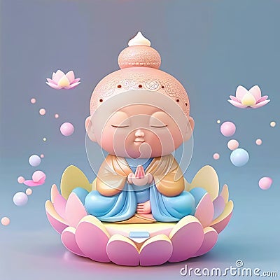 Pop Mart baby buddha with lovely starry sky light pink generative AI Stock Photo