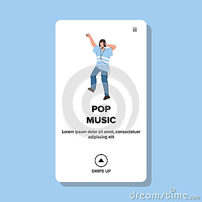 Pop Music Lover Boy Listen In Earphones Vector Vector Illustration