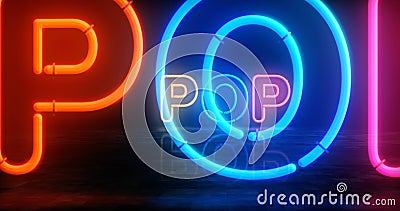 Pop disco music neon light 3d illustration Cartoon Illustration