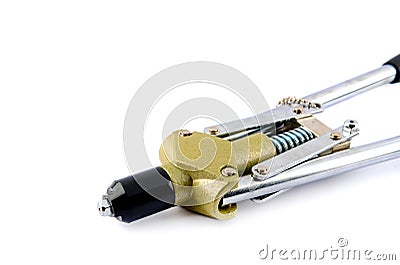 Pop rivet gun, Wrench and Pop rivets Stock Photo