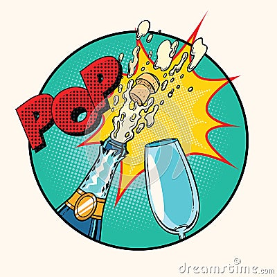 Pop sound of opening champagne Vector Illustration