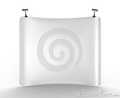 Pop Up Concave Tension Fabric Display with Blank White Skin Backdrop Wall. 3d render illustration. Stock Photo