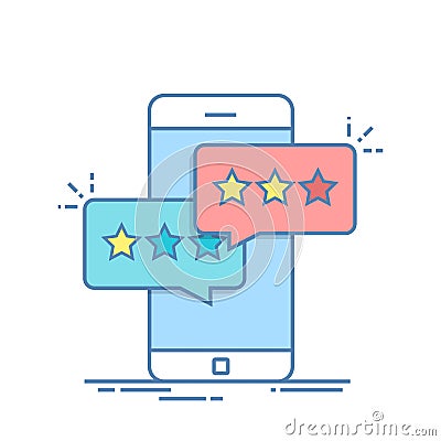 Pop-up dialog box on the mobile phone with a suggestion to put an estimate. View the ranking in the form of stars Vector Illustration