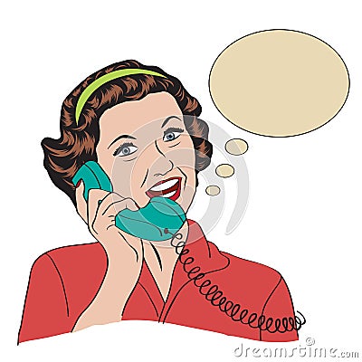 Popart comic retro woman talking by phone Vector Illustration