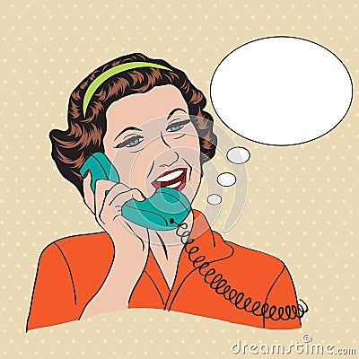 Popart comic retro woman talking by phone Vector Illustration