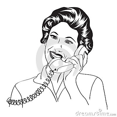 Popart comic retro woman talking by phone Vector Illustration