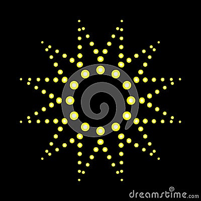 Star and circle on a black background, halftone dots, yellow neon light Vector Illustration