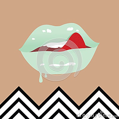 Popart illustaration with light blue lips. Vector Illustration