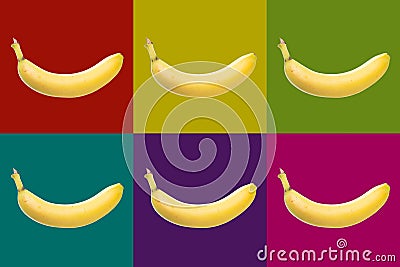 popart with six bananas on different colored background Stock Photo