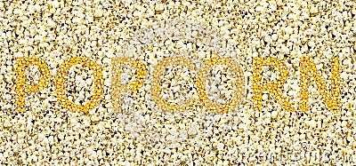 Popcorn bright golden inscription of the grain on a white background Stock Photo