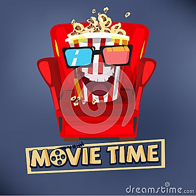 popcorn character design sitting on sofa and watching movie. movie time concept - vector illustration Vector Illustration