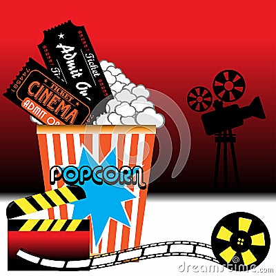 Popcorn and cinema tickets Vector Illustration