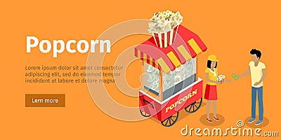 Popcorn Conceptual Isometric Vector Web Banner Vector Illustration