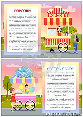 Popcorn and Cotton Candy Set Vector Illustration Vector Illustration