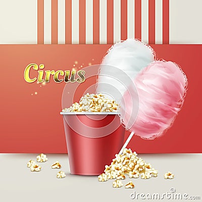 Popcorn with cotton candy Vector Illustration
