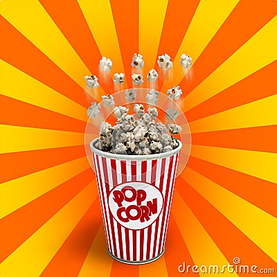 Popcorn in a striped red glass flies 3d render Stock Photo