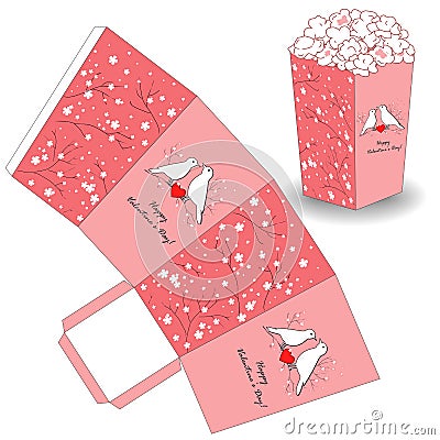 Popcorn template for Valentine`s day Vector Illustration