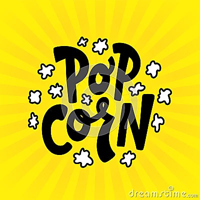 Popcorn text label. Black and white. Vector illustration. Vector Illustration