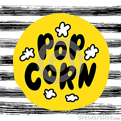 Popcorn text label. Black and white. Vector illustration. Vector Illustration