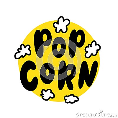 Popcorn text label. Black and white. Vector illustration. Vector Illustration