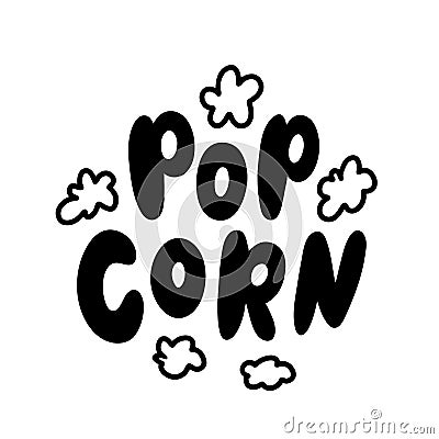 Popcorn text label. Black and white. Vector illustration. Vector Illustration