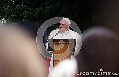 Pope Francis meeting with young people in front of the cathedral in Skopje Editorial Stock Photo