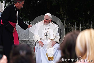 Pope Francis meeting with young people in front of the cathedral in Skopje Editorial Stock Photo