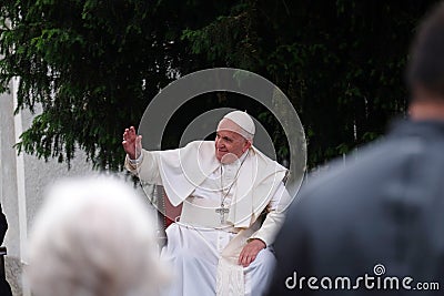 Pope Francis meeting with young people in front of the cathedral in Skopje Editorial Stock Photo