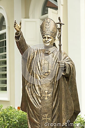 Sculpture of Pope John Paul II in Singapore Editorial Stock Photo